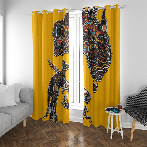 Didgeridoo Kangaroo Australia Window Curtain Aboriginal Dot Art Indigenous Wildlife