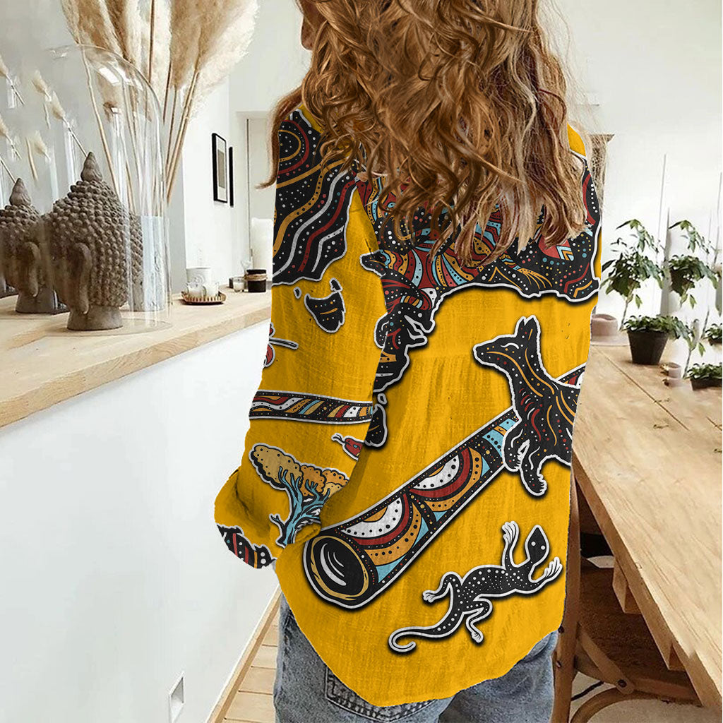 Didgeridoo Kangaroo Australia Women Casual Shirt Aboriginal Dot Art Indigenous Wildlife