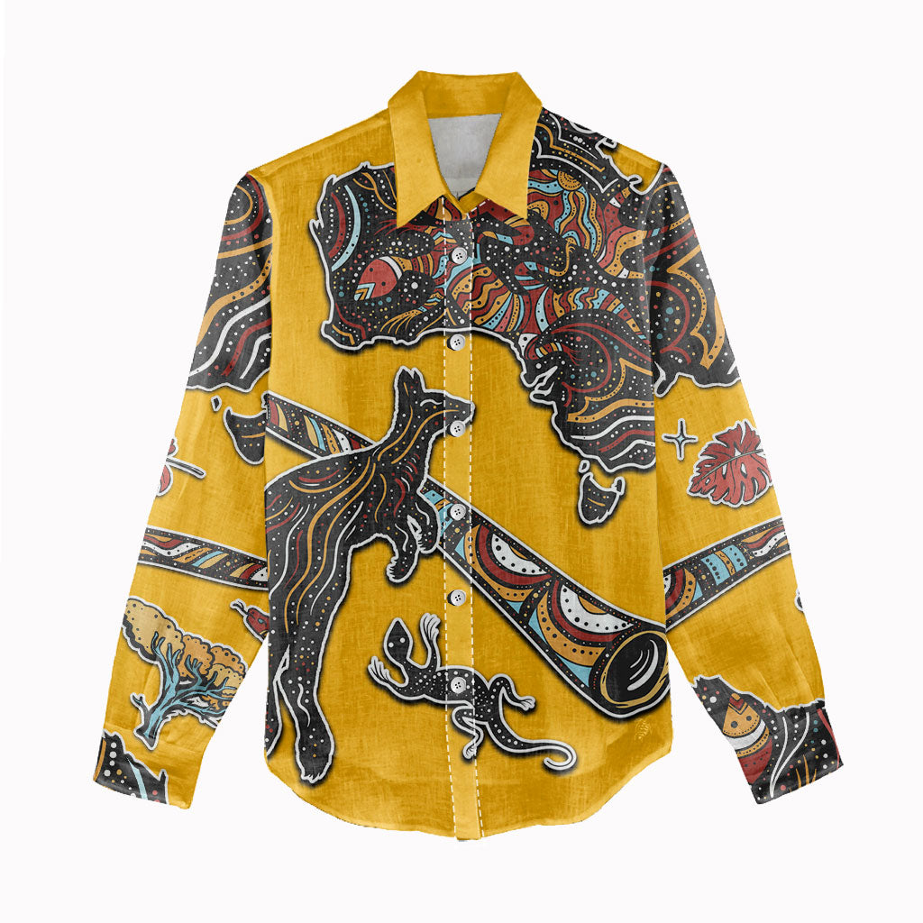 Didgeridoo Kangaroo Australia Women Casual Shirt Aboriginal Dot Art Indigenous Wildlife