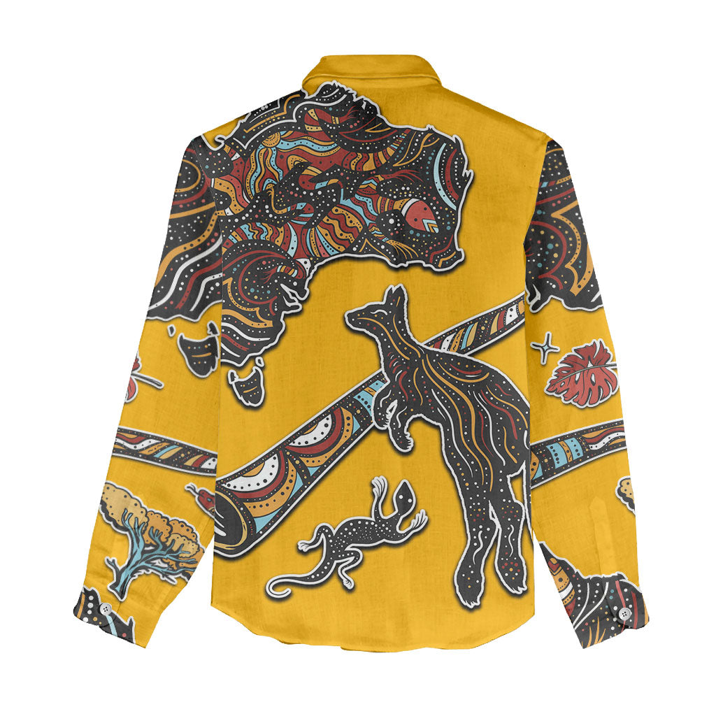 Didgeridoo Kangaroo Australia Women Casual Shirt Aboriginal Dot Art Indigenous Wildlife