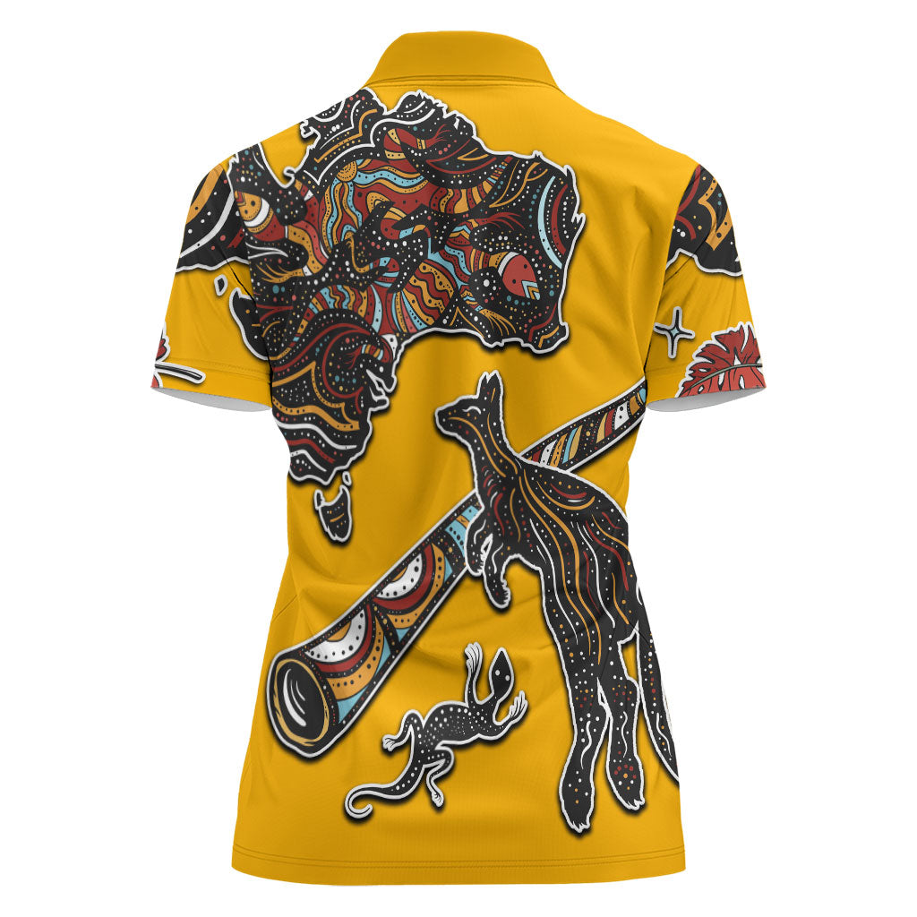 Didgeridoo Kangaroo Australia Women Polo Shirt Aboriginal Dot Art Indigenous Wildlife