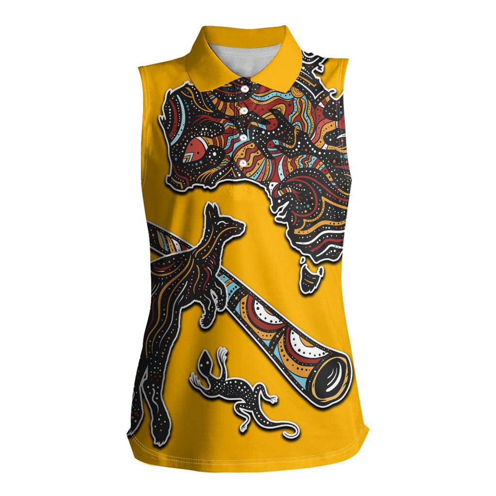 Didgeridoo Kangaroo Australia Women Sleeveless Polo Shirt Aboriginal Dot Art Indigenous Wildlife