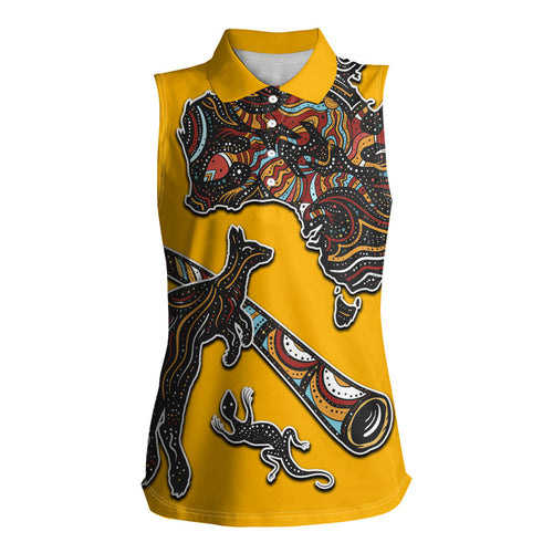 Didgeridoo Kangaroo Australia Women Sleeveless Polo Shirt Aboriginal Dot Art Indigenous Wildlife