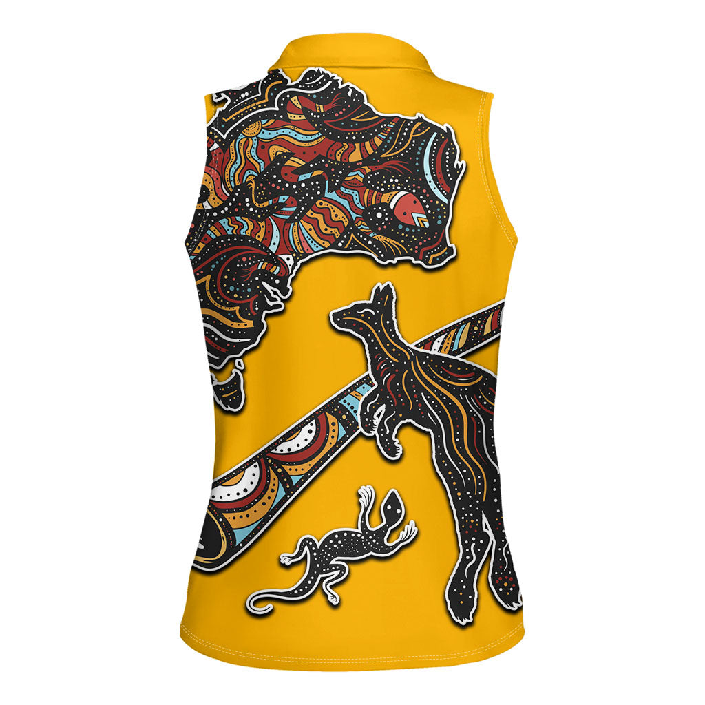Didgeridoo Kangaroo Australia Women Sleeveless Polo Shirt Aboriginal Dot Art Indigenous Wildlife