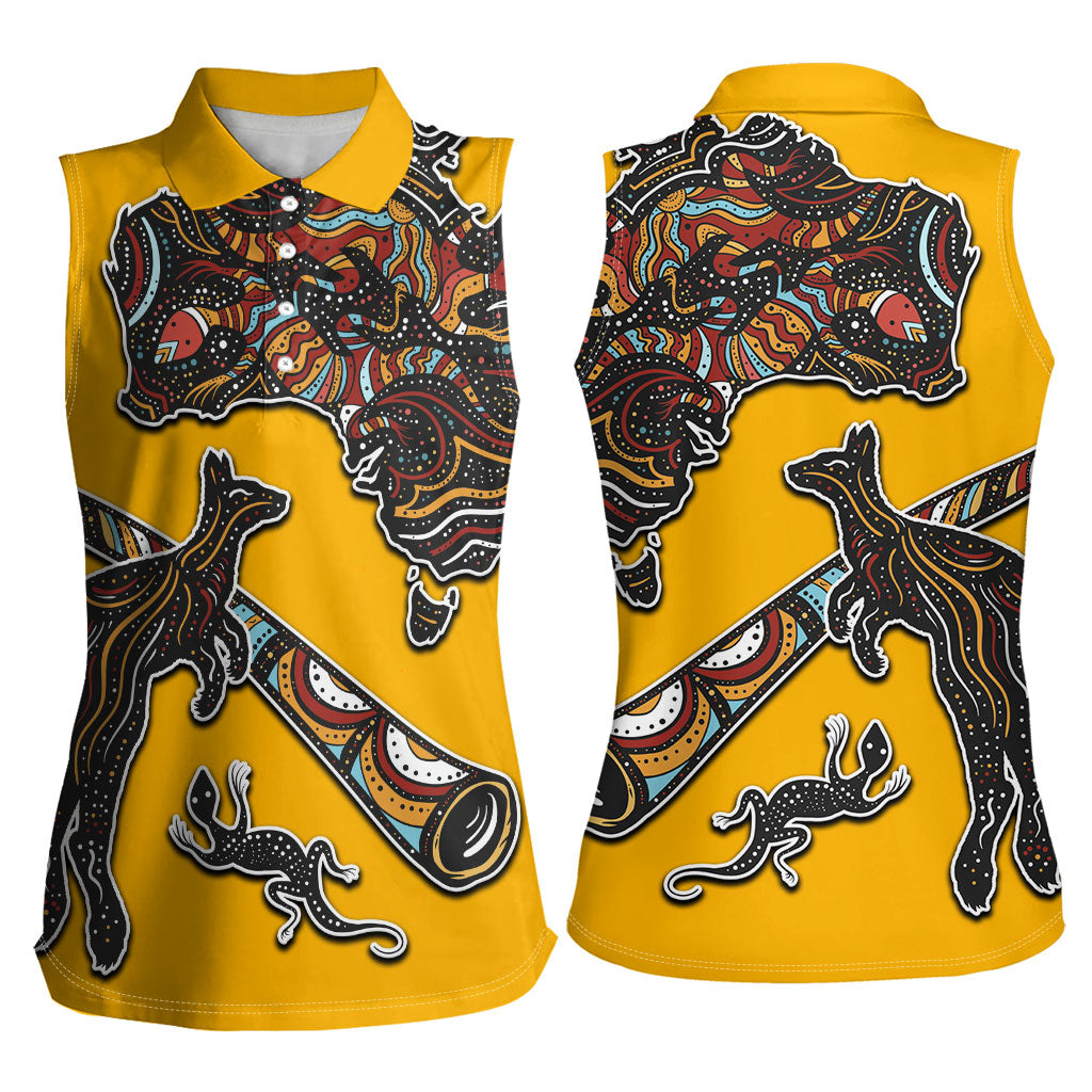Didgeridoo Kangaroo Australia Women Sleeveless Polo Shirt Aboriginal Dot Art Indigenous Wildlife