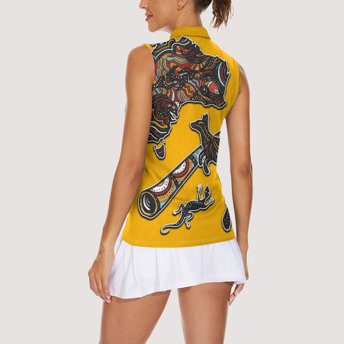 Didgeridoo Kangaroo Australia Women Sleeveless Polo Shirt Aboriginal Dot Art Indigenous Wildlife
