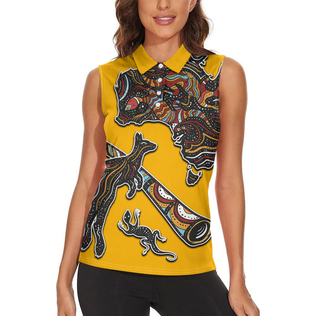 Didgeridoo Kangaroo Australia Women Sleeveless Polo Shirt Aboriginal Dot Art Indigenous Wildlife