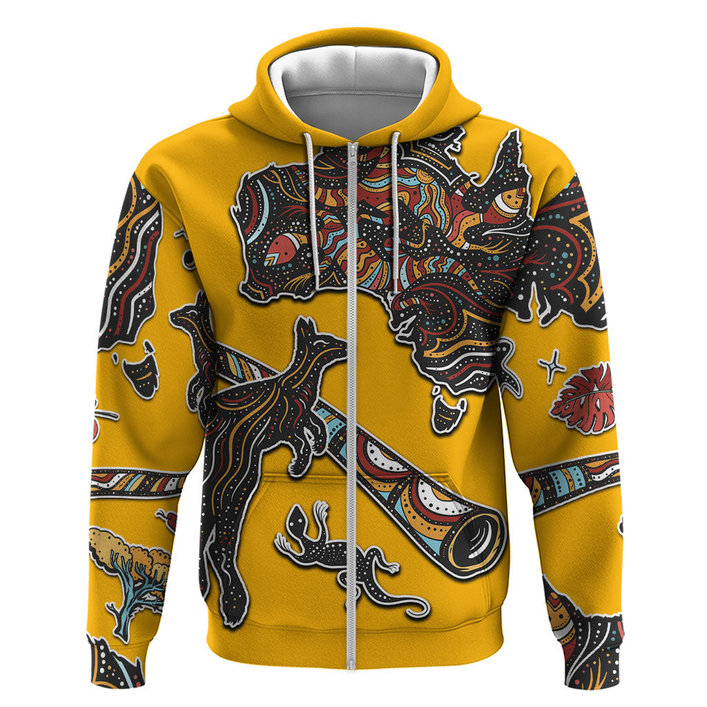 Didgeridoo Kangaroo Australia Zip Hoodie Aboriginal Dot Art Indigenous Wildlife