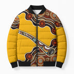 Didgeridoo Bomber Puffer Jacket Aboriginal Dot Painting Indigenous Traditional Instrument