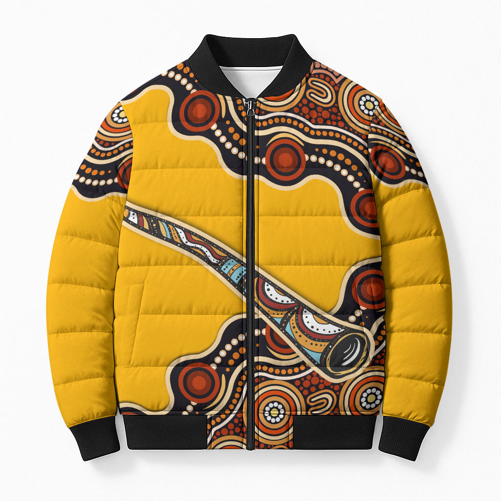 Didgeridoo Bomber Puffer Jacket Aboriginal Dot Painting Indigenous Traditional Instrument