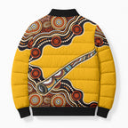 Didgeridoo Bomber Puffer Jacket Aboriginal Dot Painting Indigenous Traditional Instrument