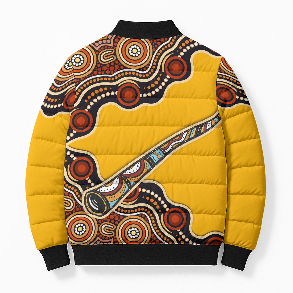 Didgeridoo Bomber Puffer Jacket Aboriginal Dot Painting Indigenous Traditional Instrument