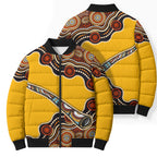 Didgeridoo Bomber Puffer Jacket Aboriginal Dot Painting Indigenous Traditional Instrument