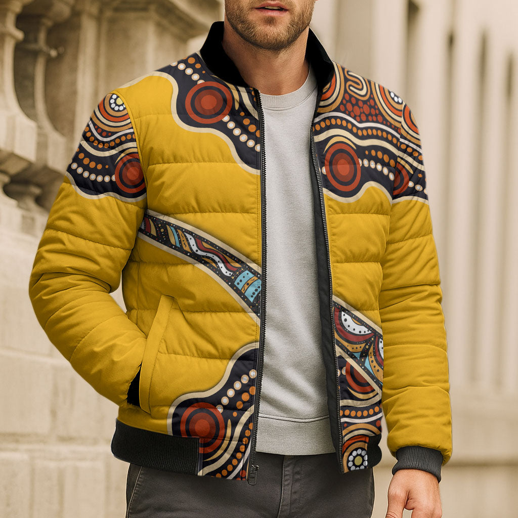 Didgeridoo Bomber Puffer Jacket Aboriginal Dot Painting Indigenous Traditional Instrument