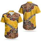 Didgeridoo Couples Matching Long Sleeve Bodycon Dress and Hawaiian Shirt Aboriginal Dot Painting Indigenous Traditional Instrument