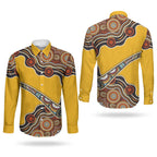 Didgeridoo Couples Matching Long Sleeve Bodycon Dress and Long Sleeve Button Shirt Aboriginal Dot Painting Indigenous Traditional Instrument