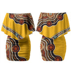 Didgeridoo Couples Matching Off Shoulder Short Dress and Long Sleeve Button Shirt Aboriginal Dot Painting Indigenous Traditional Instrument