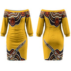 Didgeridoo Couples Matching Off The Shoulder Long Sleeve Dress and Hawaiian Shirt Aboriginal Dot Painting Indigenous Traditional Instrument