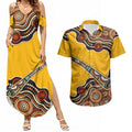 Didgeridoo Couples Matching Summer Maxi Dress and Hawaiian Shirt Aboriginal Dot Painting Indigenous Traditional Instrument