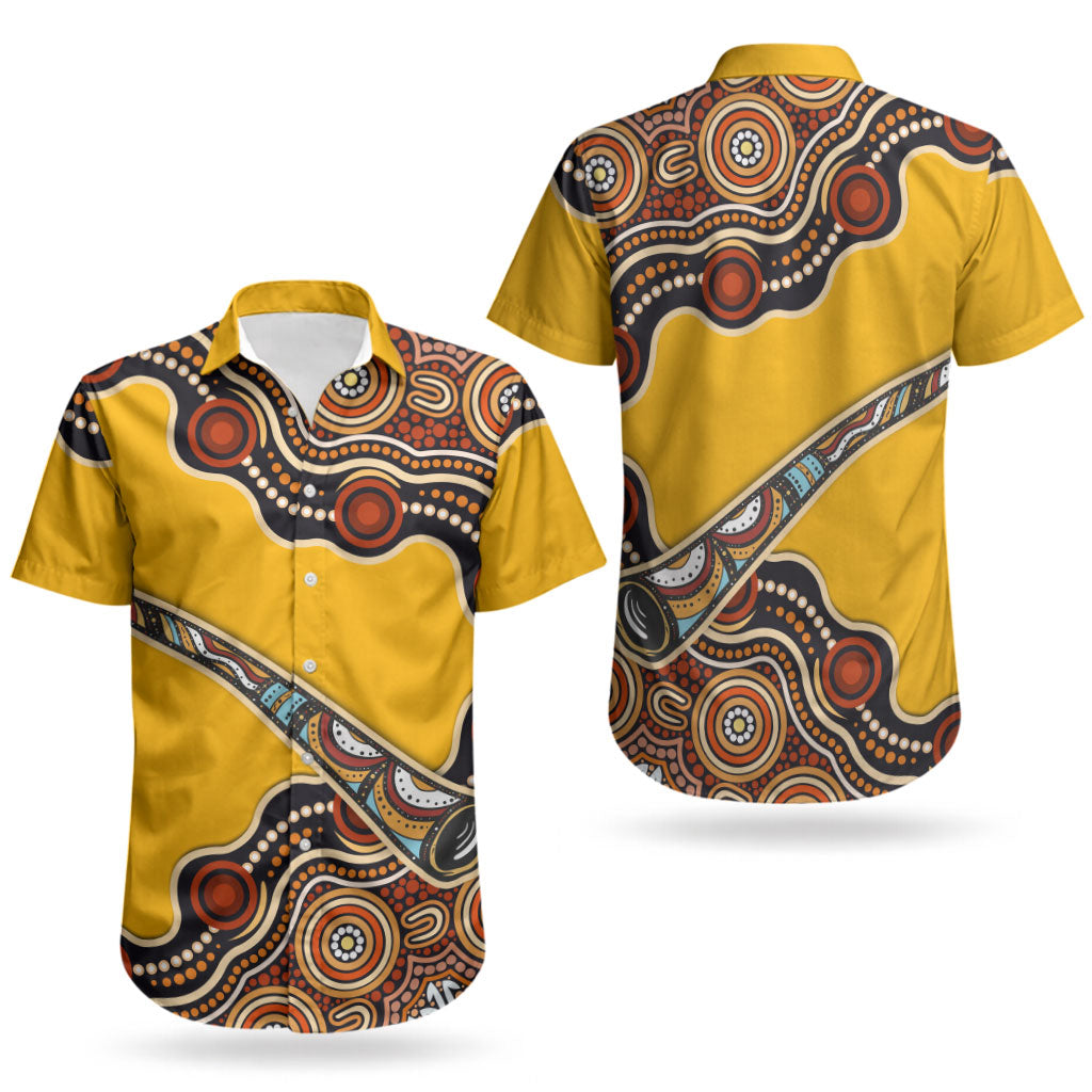 Didgeridoo Couples Matching Summer Maxi Dress and Hawaiian Shirt Aboriginal Dot Painting Indigenous Traditional Instrument