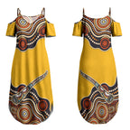 Didgeridoo Couples Matching Summer Maxi Dress and Hawaiian Shirt Aboriginal Dot Painting Indigenous Traditional Instrument