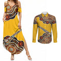 Didgeridoo Couples Matching Summer Maxi Dress and Long Sleeve Button Shirt Aboriginal Dot Painting Indigenous Traditional Instrument