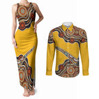 Didgeridoo Couples Matching Tank Maxi Dress and Long Sleeve Button Shirt Aboriginal Dot Painting Indigenous Traditional Instrument