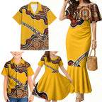 Didgeridoo Family Matching Mermaid Dress and Hawaiian Shirt Aboriginal Dot Painting Indigenous Traditional Instrument