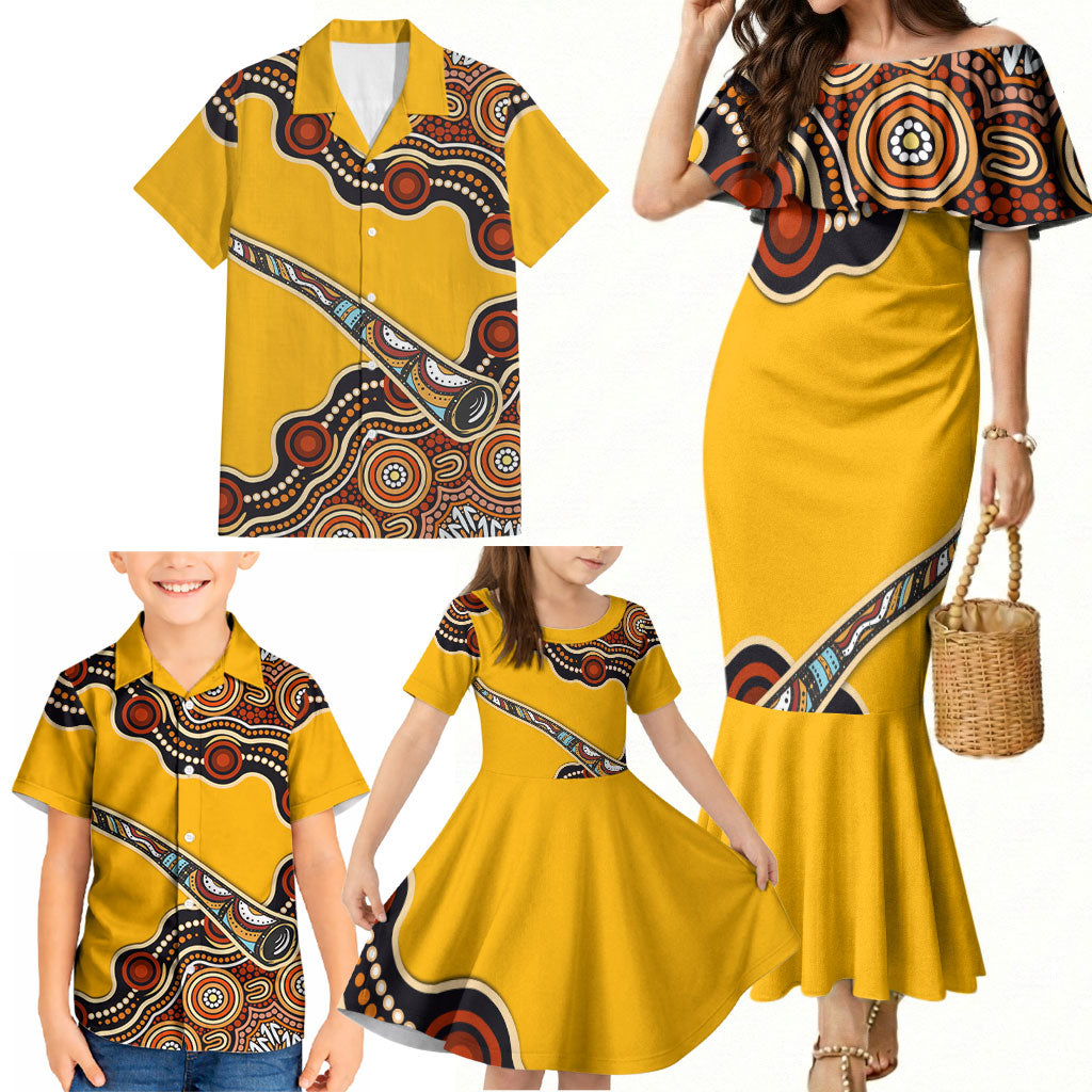Didgeridoo Family Matching Mermaid Dress and Hawaiian Shirt Aboriginal Dot Painting Indigenous Traditional Instrument