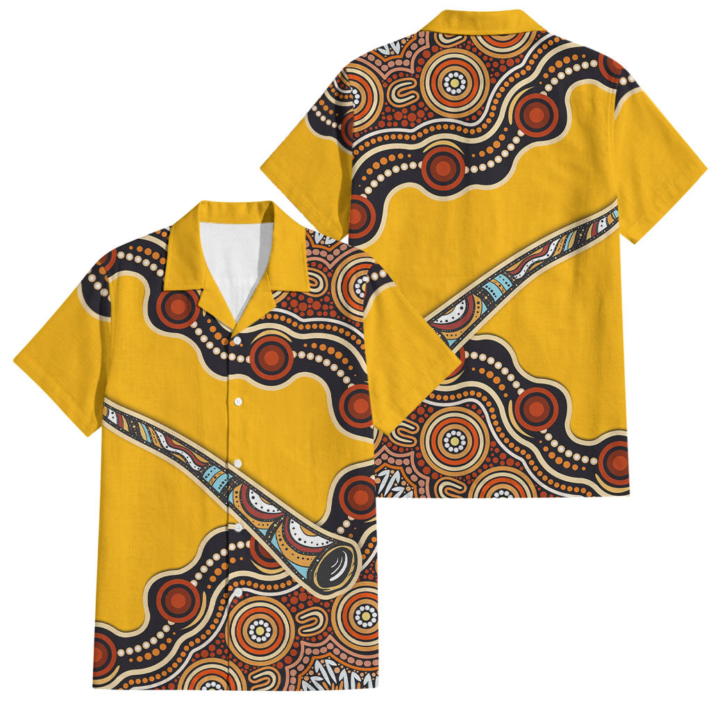 Didgeridoo Family Matching Off Shoulder Short Dress and Hawaiian Shirt Aboriginal Dot Painting Indigenous Traditional Instrument