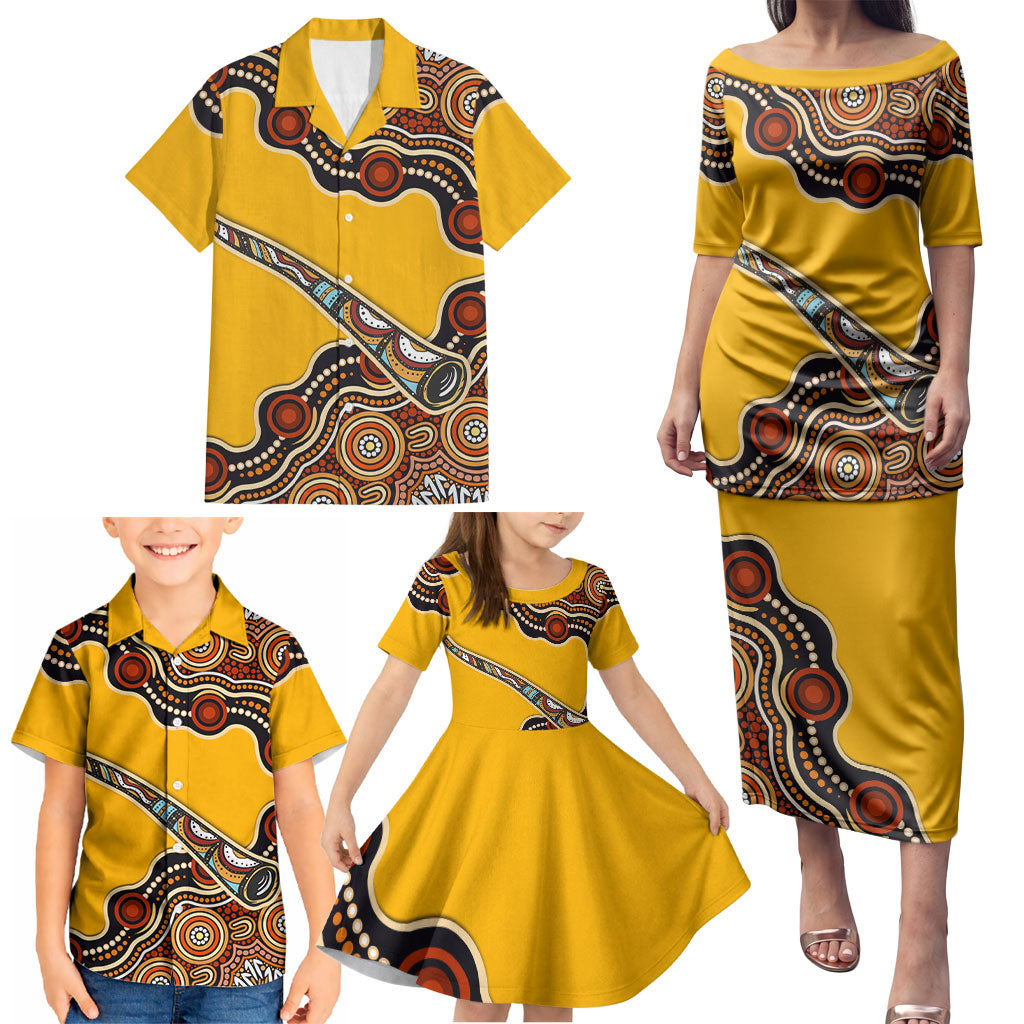 Didgeridoo Family Matching Puletasi and Hawaiian Shirt Aboriginal Dot Painting Indigenous Traditional Instrument