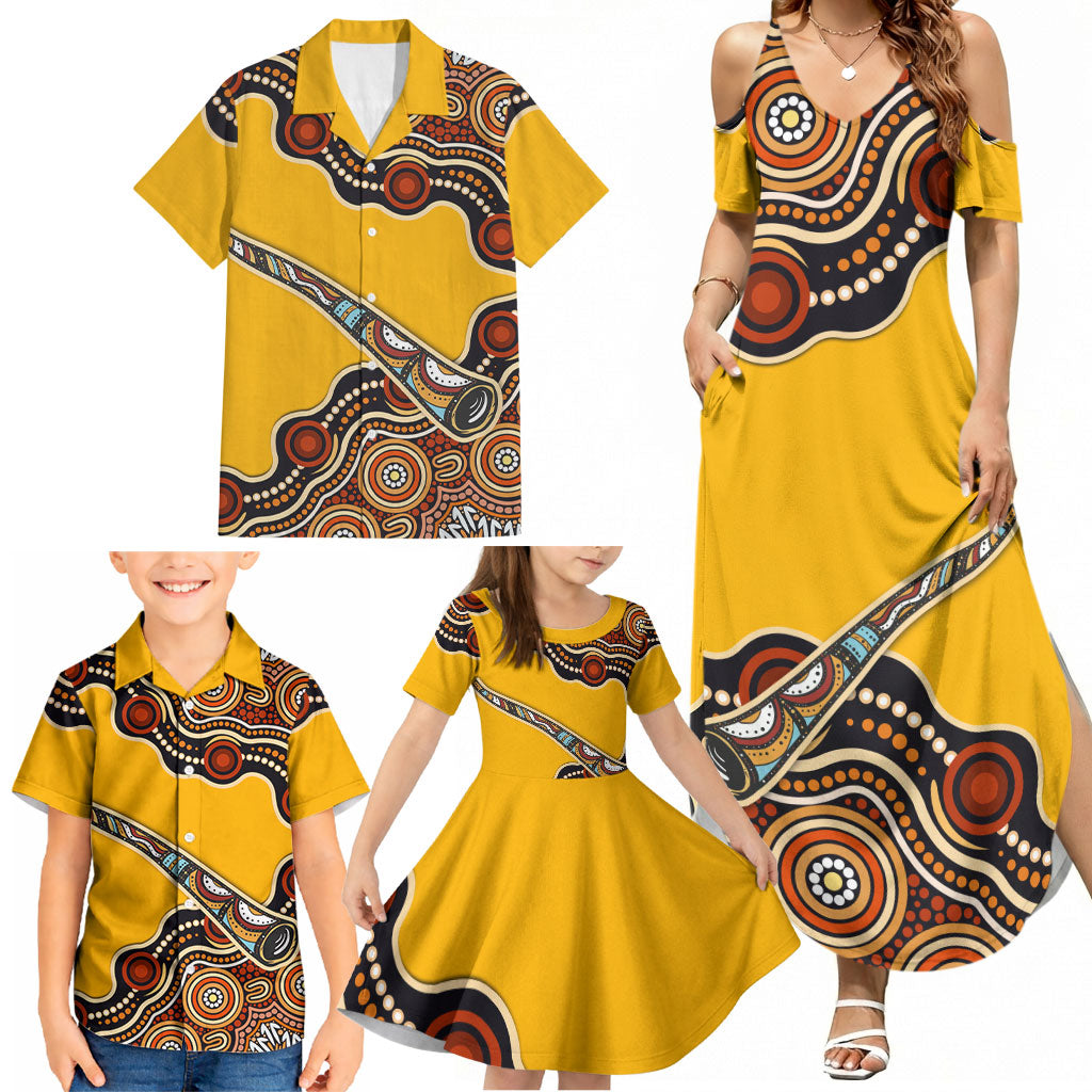 Didgeridoo Family Matching Summer Maxi Dress and Hawaiian Shirt Aboriginal Dot Painting Indigenous Traditional Instrument
