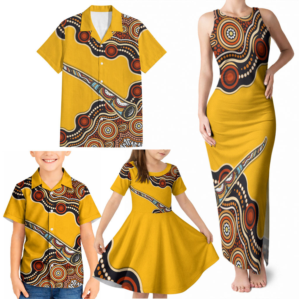 Didgeridoo Family Matching Tank Maxi Dress and Hawaiian Shirt Aboriginal Dot Painting Indigenous Traditional Instrument