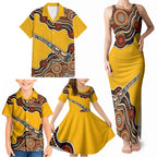 Didgeridoo Family Matching Tank Maxi Dress and Hawaiian Shirt Aboriginal Dot Painting Indigenous Traditional Instrument