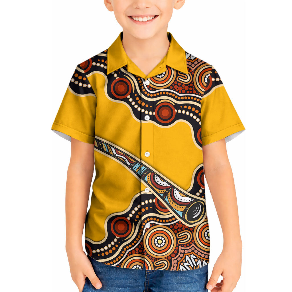 Didgeridoo Kid Hawaiian Shirt Aboriginal Dot Painting Indigenous Traditional Instrument