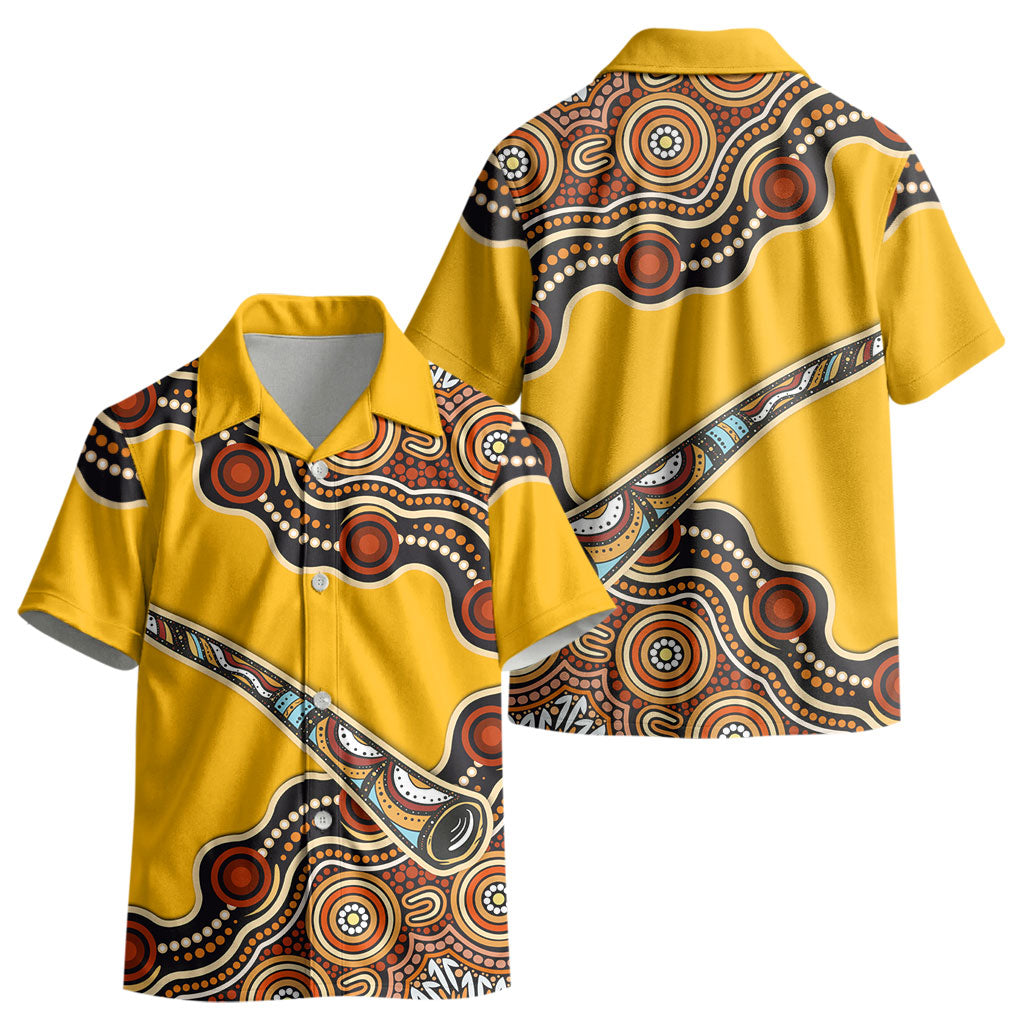 Didgeridoo Kid Hawaiian Shirt Aboriginal Dot Painting Indigenous Traditional Instrument