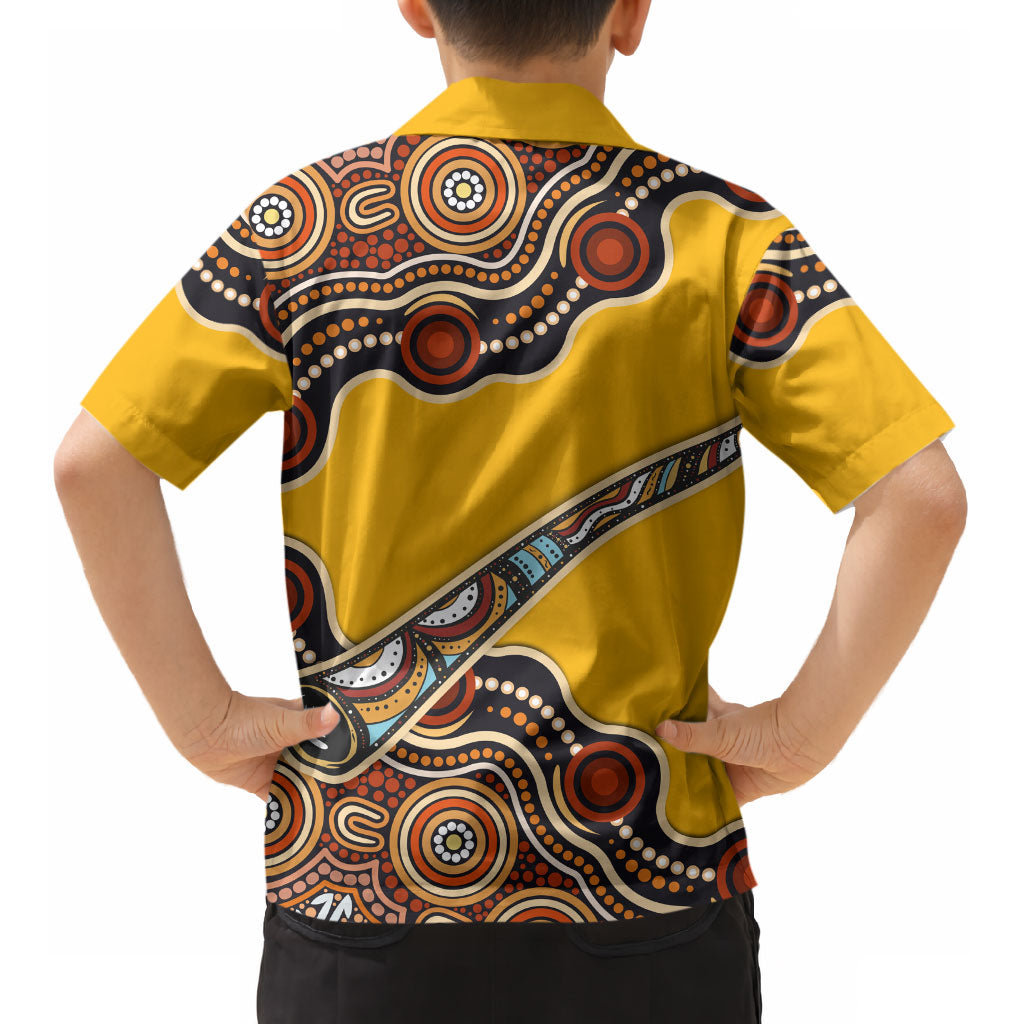 Didgeridoo Kid Hawaiian Shirt Aboriginal Dot Painting Indigenous Traditional Instrument