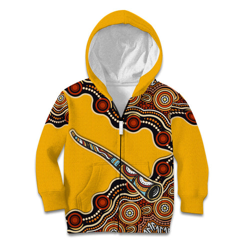 Didgeridoo Kid Hoodie Aboriginal Dot Painting Indigenous Traditional Instrument