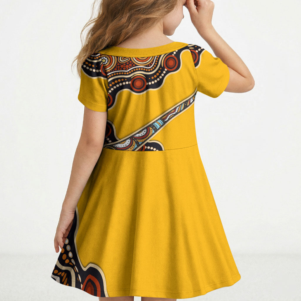 Didgeridoo Kid Short Sleeve Dress Aboriginal Dot Painting Indigenous Traditional Instrument