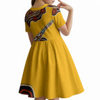 Didgeridoo Kid Short Sleeve Dress Aboriginal Dot Painting Indigenous Traditional Instrument