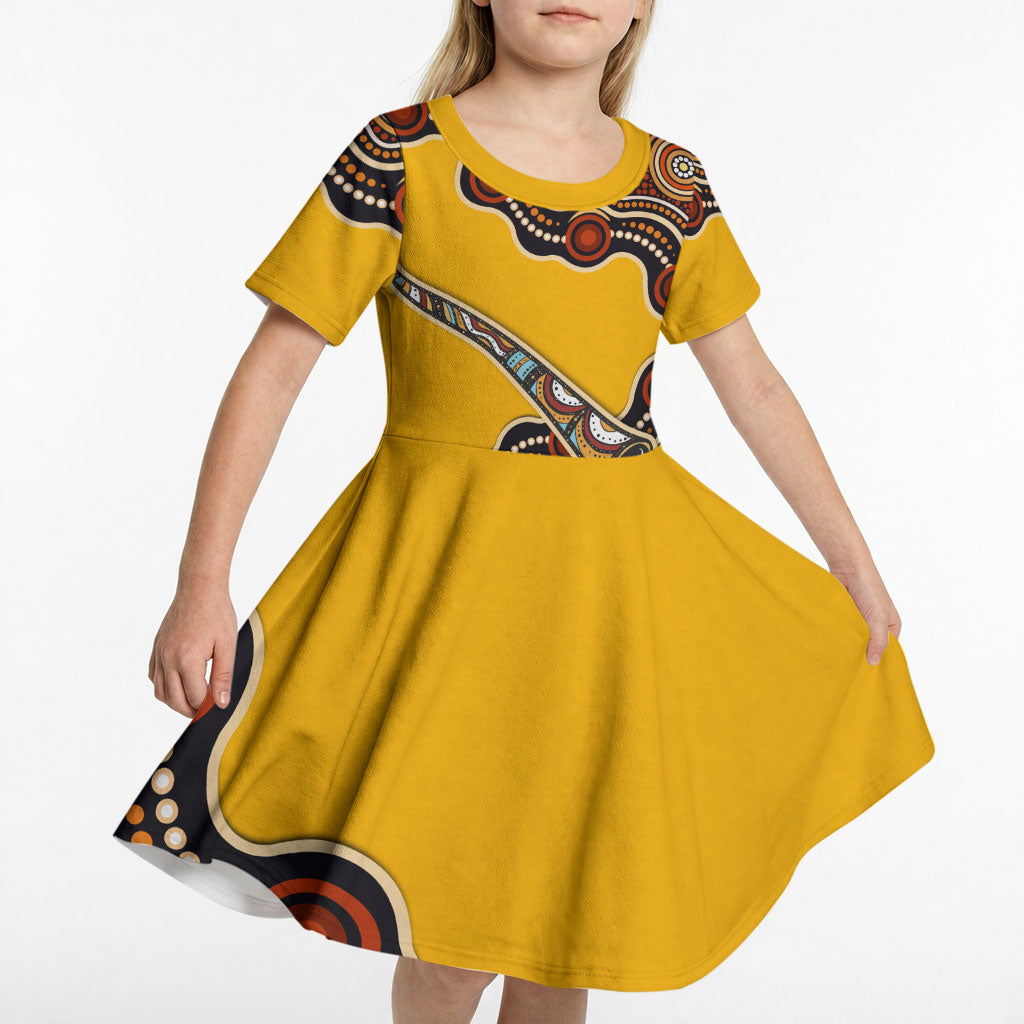 Didgeridoo Kid Short Sleeve Dress Aboriginal Dot Painting Indigenous Traditional Instrument