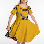 Didgeridoo Kid Short Sleeve Dress Aboriginal Dot Painting Indigenous Traditional Instrument