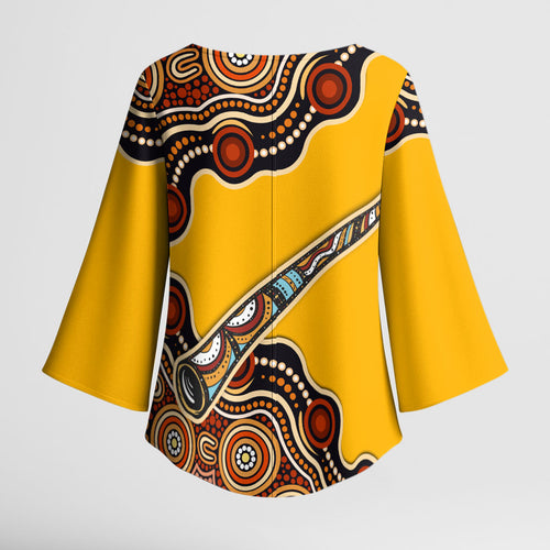 Didgeridoo Kimono Sleeve Blouse Aboriginal Dot Painting Indigenous Traditional Instrument