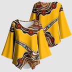 Didgeridoo Kimono Sleeve Blouse Aboriginal Dot Painting Indigenous Traditional Instrument