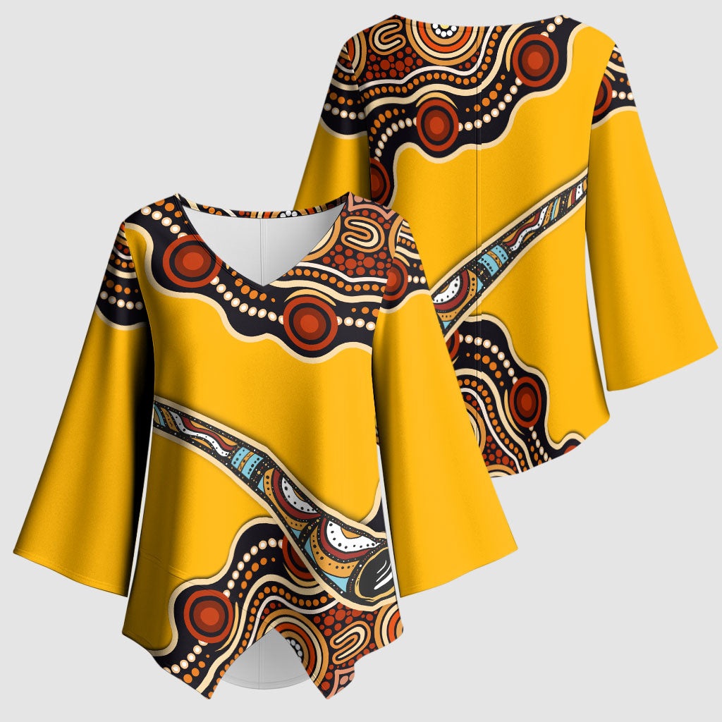 Didgeridoo Kimono Sleeve Blouse Aboriginal Dot Painting Indigenous Traditional Instrument