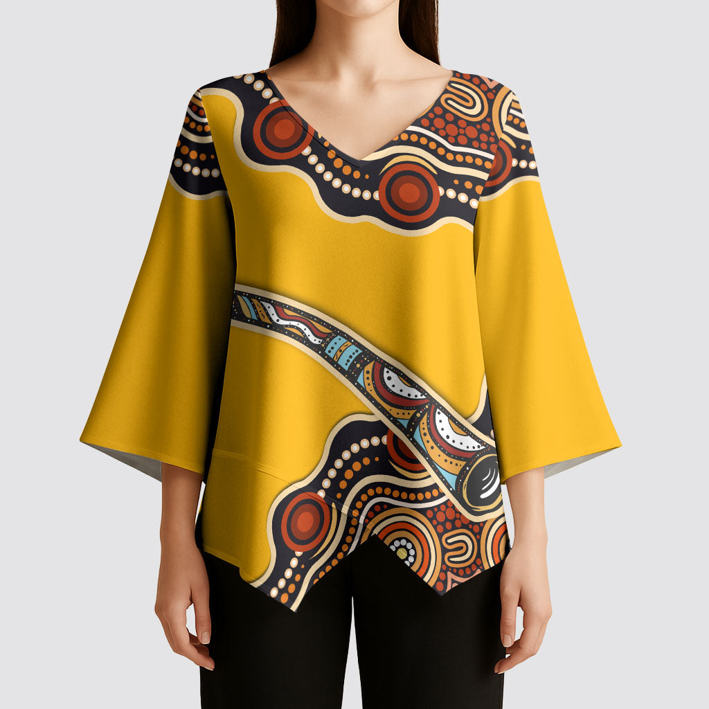 Didgeridoo Kimono Sleeve Blouse Aboriginal Dot Painting Indigenous Traditional Instrument