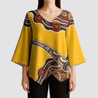 Didgeridoo Kimono Sleeve Blouse Aboriginal Dot Painting Indigenous Traditional Instrument