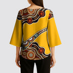 Didgeridoo Kimono Sleeve Blouse Aboriginal Dot Painting Indigenous Traditional Instrument