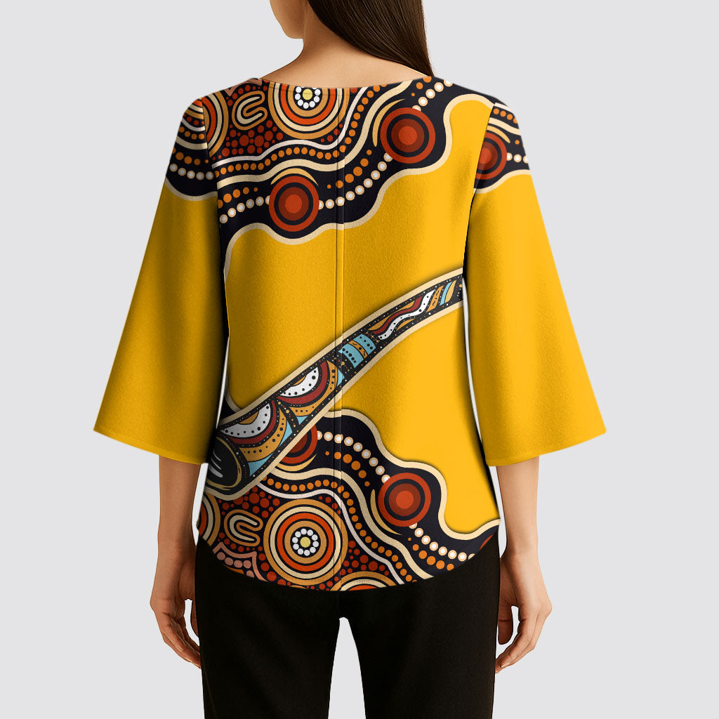 Didgeridoo Kimono Sleeve Blouse Aboriginal Dot Painting Indigenous Traditional Instrument