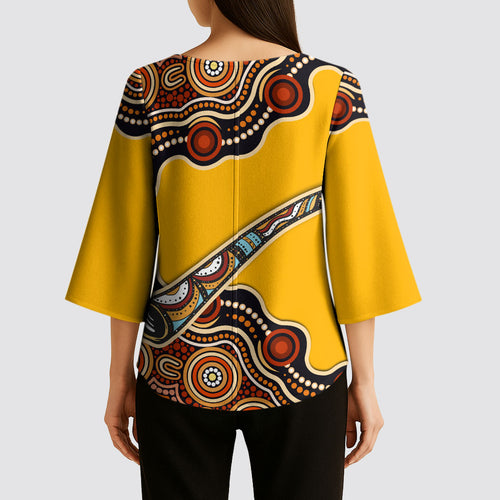 Didgeridoo Kimono Sleeve Blouse Aboriginal Dot Painting Indigenous Traditional Instrument